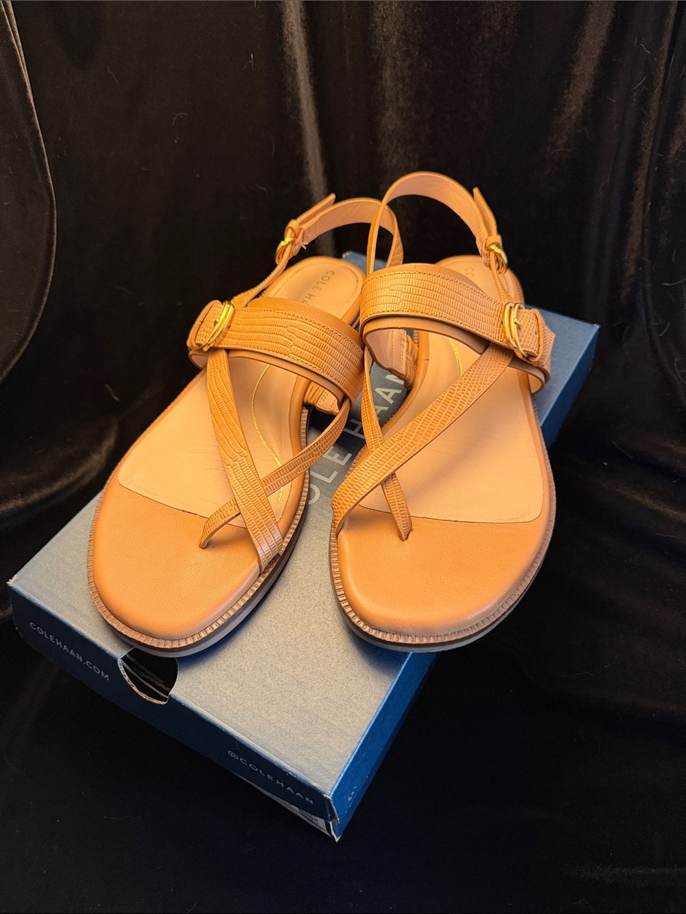 Cole Haan Tan Leather Cross-Strap Slingback Sandals